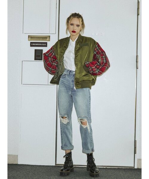 jouetie（ジュエティ）の「【復刻】チェックスリーブMA-1（MA-1・レディース・ブラック/カーキ・MEDIUM）」の5枚目の写真