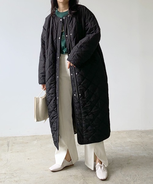 LIAN（リアン）の「リバーシブルキルティングロングコート（ノーカラーコート・レディース・アイボリー/ブラック/モカ/カーキ・FREE）」の9枚目の写真
