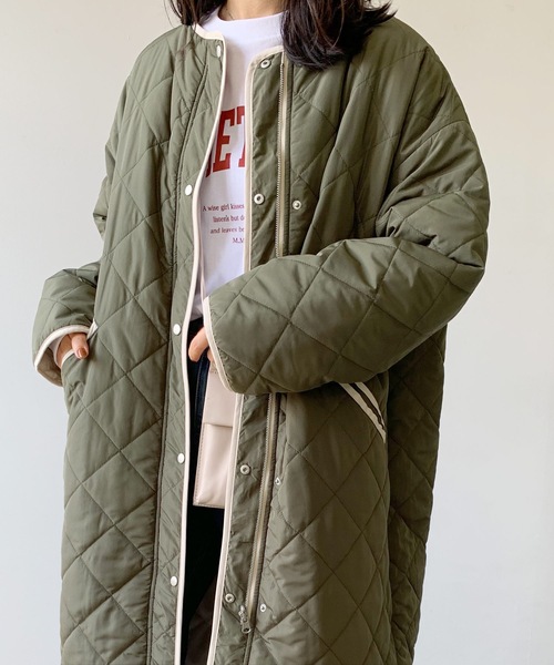 LIAN（リアン）の「リバーシブルキルティングロングコート（ノーカラーコート・レディース・アイボリー/ブラック/モカ/カーキ・FREE）」の17枚目の写真