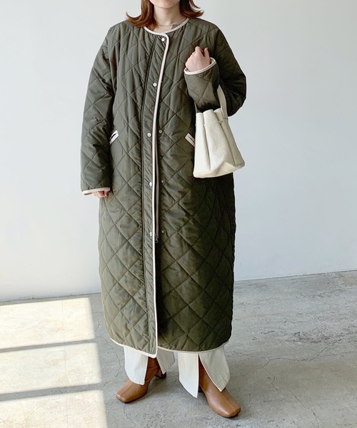LIAN（リアン）の「リバーシブルキルティングロングコート（ノーカラーコート・レディース・アイボリー/ブラック/モカ/カーキ・FREE）」の18枚目の写真