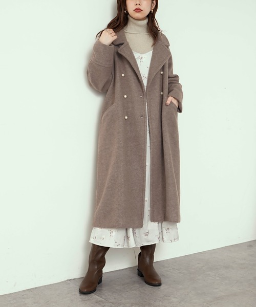 natural couture（ナチュラルクチュール）の「パール釦ロングチェスターコート（チェスターコート・レディース・アイボリー/ブラウン/ミント/ネイビー/ボルドー/チェック・FREE）」の19枚目の写真