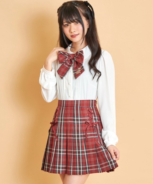 Secret Honey（シークレットハニー）の「ダブルレースアッププリーツスカート（スカート・レディース・ピンク/ブルー/ブラウン系その他/ブルー系その他/レッド・MEDIUM）」の5枚目の写真