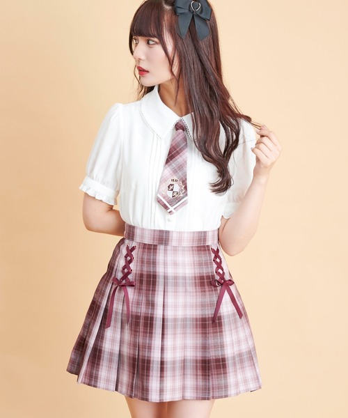 Secret Honey（シークレットハニー）の「ダブルレースアッププリーツスカート（スカート・レディース・ピンク/ブルー/ブラウン系その他/ブルー系その他/レッド・MEDIUM）」の7枚目の写真