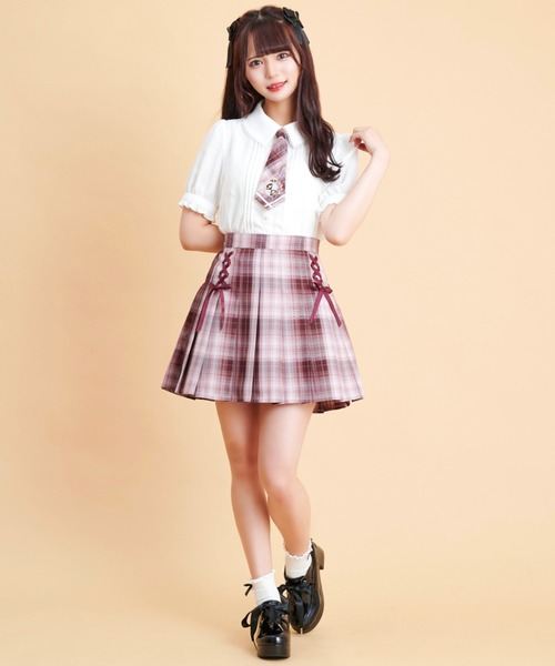 Secret Honey（シークレットハニー）の「ダブルレースアッププリーツスカート（スカート・レディース・ピンク/ブルー/ブラウン系その他/ブルー系その他/レッド・MEDIUM）」の9枚目の写真