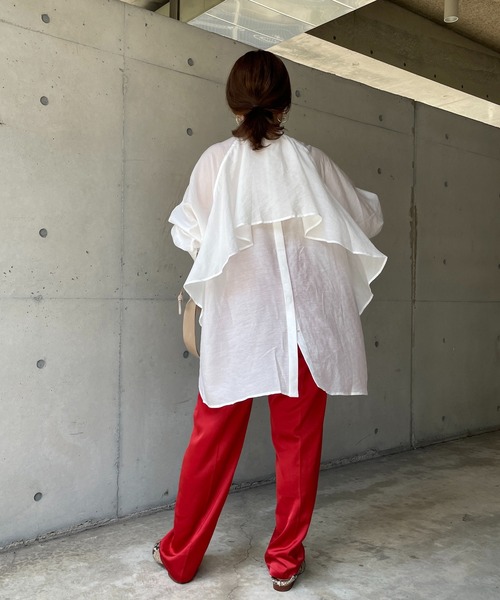 DouDou(ドゥドゥ)の「バックフリルブラウス(シャツ/ブラウス・レディース・オフホワイト/ブラック/パープル・FREE)」の13枚目の写真