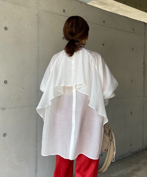 DouDou(ドゥドゥ)の「バックフリルブラウス(シャツ/ブラウス・レディース・オフホワイト/ブラック/パープル・FREE)」の21枚目の写真
