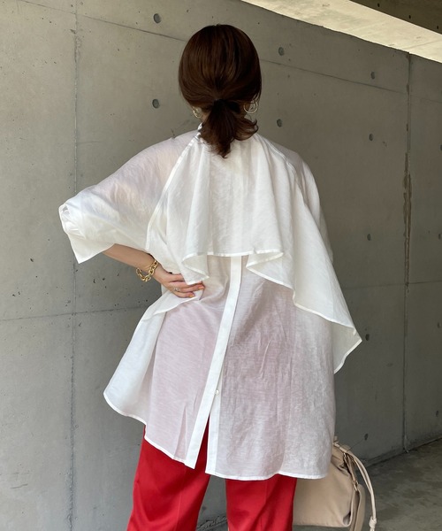 DouDou(ドゥドゥ)の「バックフリルブラウス(シャツ/ブラウス・レディース・オフホワイト/ブラック/パープル・FREE)」の17枚目の写真