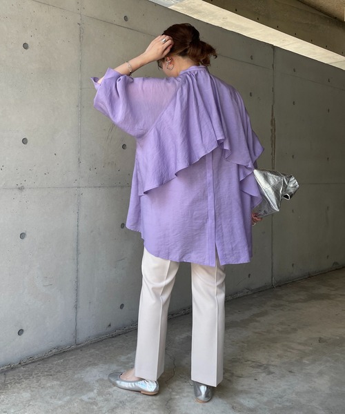 DouDou(ドゥドゥ)の「バックフリルブラウス(シャツ/ブラウス・レディース・オフホワイト/ブラック/パープル・FREE)」の14枚目の写真