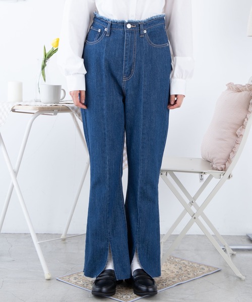 WEGO（ウィゴー）の「WEGO/デニムスリットフレアパンツ（デニムパンツ・レディース・ベージュ/インディゴブルー/ブラック系その他・MEDIUM/SMALL）」の11枚目の写真