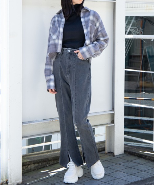 WEGO（ウィゴー）の「WEGO/デニムスリットフレアパンツ（デニムパンツ・レディース・ベージュ/インディゴブルー/ブラック系その他・MEDIUM/SMALL）」の12枚目の写真