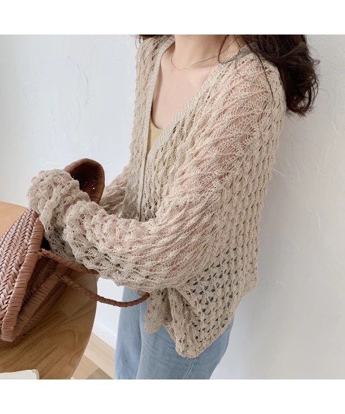 おしゃれスタ(オシャレスタ)の「おしゃれスタ 大人透け感編みニットカーディガン(カーディガン/ボレロ・レディース・ベージュ/ピンク/ブラウン/グリーン・FREE)」の20枚目の写真