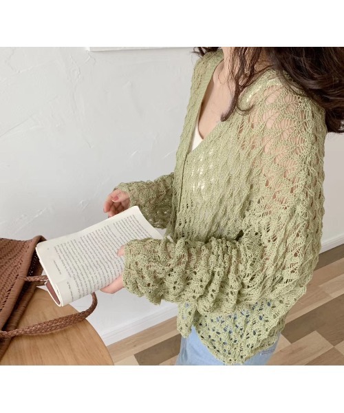 おしゃれスタ(オシャレスタ)の「おしゃれスタ 大人透け感編みニットカーディガン(カーディガン/ボレロ・レディース・ベージュ/ピンク/ブラウン/グリーン・FREE)」の22枚目の写真