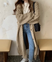 ケーブルニットロングカーディガン