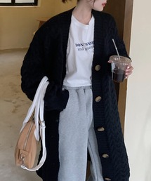 ケーブルニットロングカーディガン