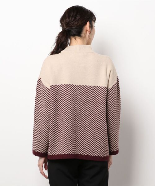 Lugnoncure（ルノンキュール）の「幾何柄ジャカードニット（ニット/セーター・レディース・ボルドー/ベージュ/ブラウン・ﾌﾘ-）」の5枚目の写真