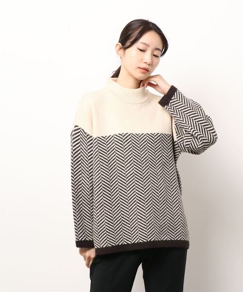 Lugnoncure（ルノンキュール）の「幾何柄ジャカードニット（ニット/セーター・レディース・ボルドー/ベージュ/ブラウン・ﾌﾘ-）」の6枚目の写真