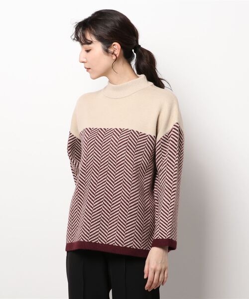 Lugnoncure（ルノンキュール）の「幾何柄ジャカードニット（ニット/セーター・レディース・ボルドー/ベージュ/ブラウン・ﾌﾘ-）」の8枚目の写真