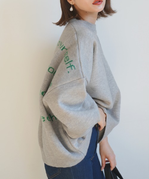 Futier land（フューティアランド）の「バックロゴワイドニット（ニット/セーター・レディース・ブラック/グレー/モカ/グリーン/グレイッシュベージュ・FREE）」の14枚目の写真