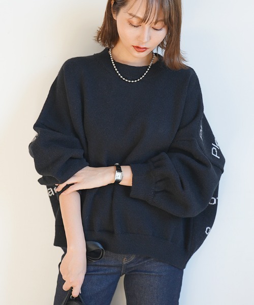 Futier land（フューティアランド）の「バックロゴワイドニット（ニット/セーター・レディース・ブラック/グレー/モカ/グリーン/グレイッシュベージュ・FREE）」の17枚目の写真