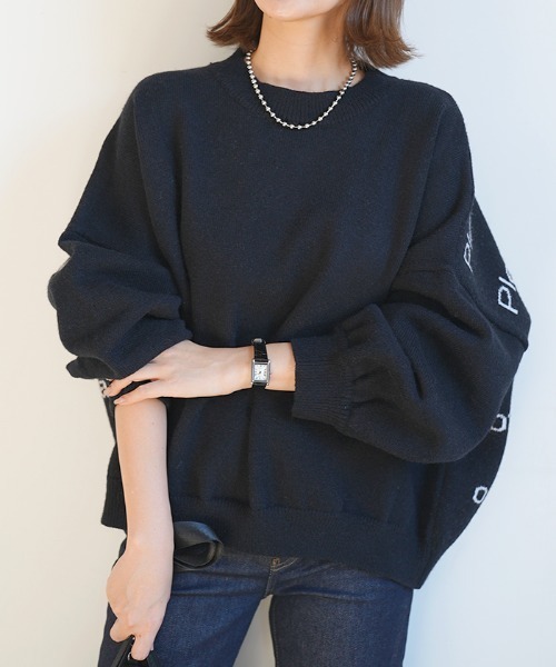 Futier land（フューティアランド）の「バックロゴワイドニット（ニット/セーター・レディース・ブラック/グレー/モカ/グリーン/グレイッシュベージュ・FREE）」の9枚目の写真