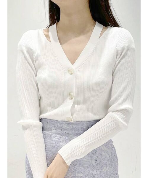 MERCURYDUO（マーキュリーデュオ）の「スリット入りランダムリブニットカーディガン（カーディガン/ボレロ・レディース・ダークグリーン/ネイビー/オフホワイト・FREE）」の2枚目の写真