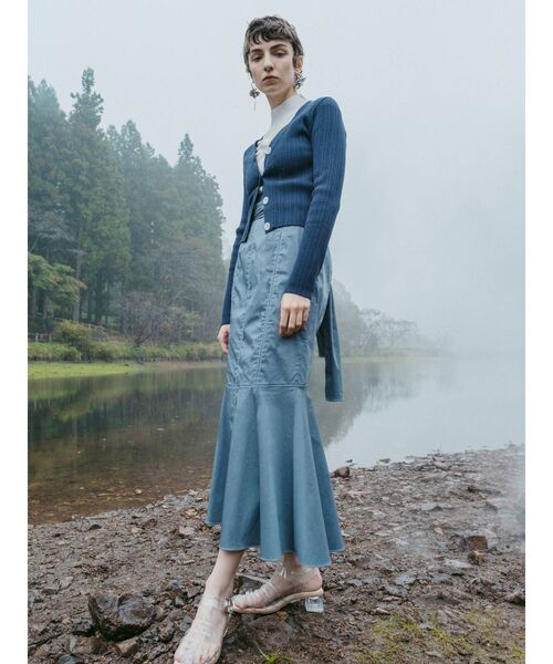 MERCURYDUO（マーキュリーデュオ）の「スリット入りランダムリブニットカーディガン（カーディガン/ボレロ・レディース・ダークグリーン/ネイビー/オフホワイト・FREE）」の17枚目の写真