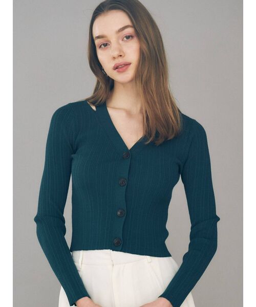 MERCURYDUO（マーキュリーデュオ）の「スリット入りランダムリブニットカーディガン（カーディガン/ボレロ・レディース・ダークグリーン/ネイビー/オフホワイト・FREE）」の8枚目の写真
