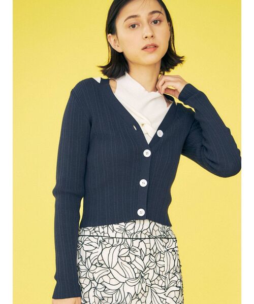 MERCURYDUO（マーキュリーデュオ）の「スリット入りランダムリブニットカーディガン（カーディガン/ボレロ・レディース・ダークグリーン/ネイビー/オフホワイト・FREE）」の6枚目の写真