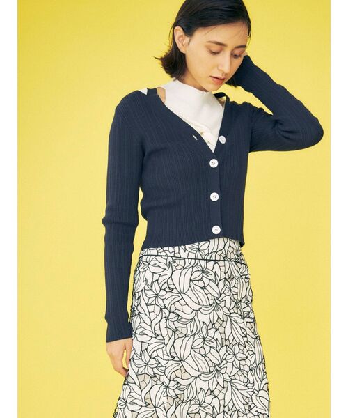 MERCURYDUO（マーキュリーデュオ）の「スリット入りランダムリブニットカーディガン（カーディガン/ボレロ・レディース・ダークグリーン/ネイビー/オフホワイト・FREE）」の14枚目の写真