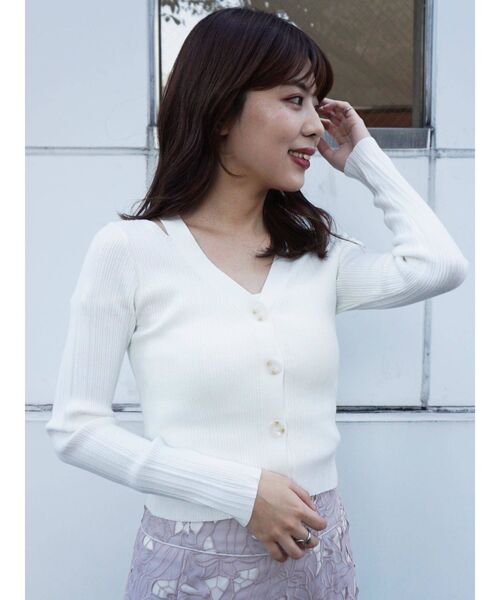 MERCURYDUO（マーキュリーデュオ）の「スリット入りランダムリブニットカーディガン（カーディガン/ボレロ・レディース・ダークグリーン/ネイビー/オフホワイト・FREE）」の18枚目の写真