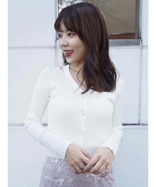 MERCURYDUO（マーキュリーデュオ）の「スリット入りランダムリブニットカーディガン（カーディガン/ボレロ・レディース・ダークグリーン/ネイビー/オフホワイト・FREE）」の5枚目の写真