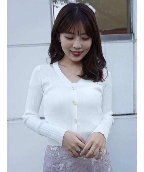 MERCURYDUO（マーキュリーデュオ）の「スリット入りランダムリブニットカーディガン（カーディガン/ボレロ・レディース・ダークグリーン/ネイビー/オフホワイト・FREE）」の7枚目の写真