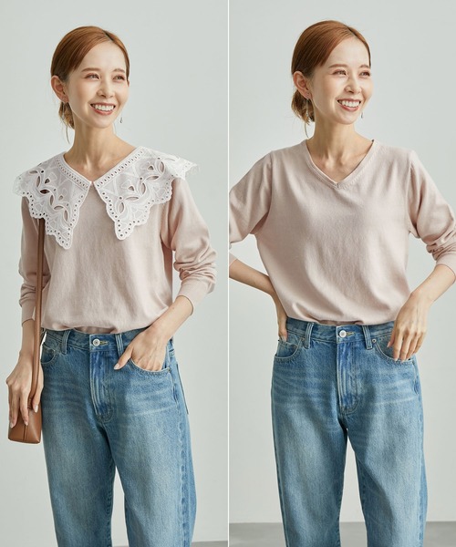 セール】レース衿ニットプルオーバー（ニット/セーター）｜ROPE