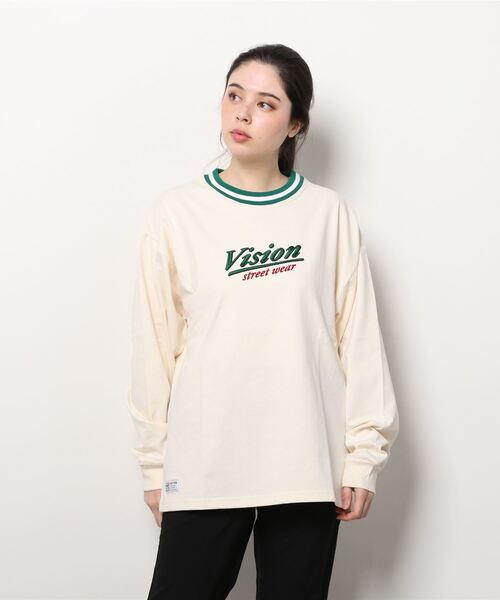 VISION STREET WEAR(ヴィジョンストリートウェア)の「VISION STREET WEAR/リブライン ロゴ刺繍ロンT(Tシャツ/カットソー・レディース・ホワイト/オフホワイト/ブルー/グリーン・LL/M/L)」の12枚目の写真