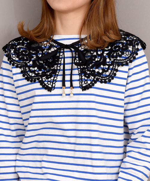 DAY CLOSET(デイ クローゼット)の「レディース クロシェ編みの大きめ付け襟 Eタイプ(付け襟・レディース・ホワイト/ブラック/ホワイト系その他/ブラック系その他・ONE SIZE)」の1枚目の写真