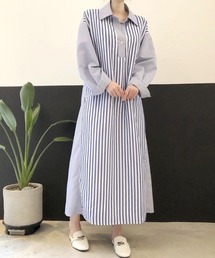 Futier land | 切替ストライプシャツワンピース(シャツワンピース)