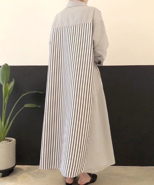 Futier land（フューティアランド）の「切替ストライプシャツワンピース（シャツワンピース・レディース・ブラック/ブルー/ピンク・FREE）」の12枚目の写真