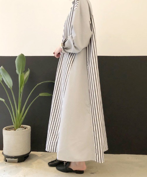 Futier land（フューティアランド）の「切替ストライプシャツワンピース（シャツワンピース・レディース・ブラック/ブルー/ピンク・FREE）」の14枚目の写真