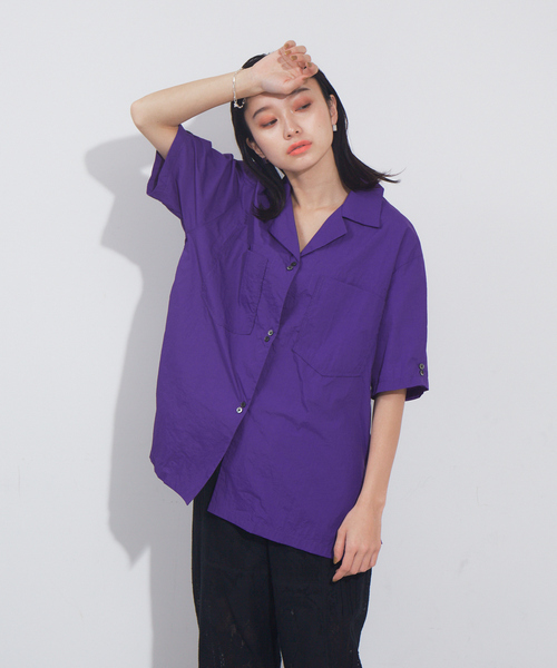 NOMINE（ノミネ）の「ワッシャー開襟シャツ【セットアップ対応】（シャツ/ブラウス・レディース・ブラック/パープル/オレンジ/セージグリーン・フリー）」の3枚目の写真