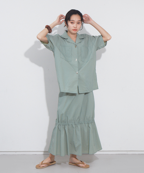 NOMINE（ノミネ）の「ワッシャー開襟シャツ【セットアップ対応】（シャツ/ブラウス・レディース・ブラック/パープル/オレンジ/セージグリーン・フリー）」の17枚目の写真