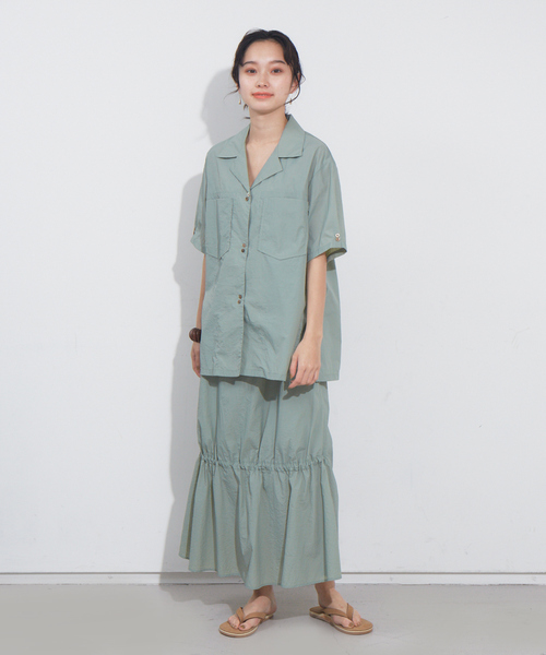 NOMINE（ノミネ）の「ワッシャー開襟シャツ【セットアップ対応】（シャツ/ブラウス・レディース・ブラック/パープル/オレンジ/セージグリーン・フリー）」の8枚目の写真