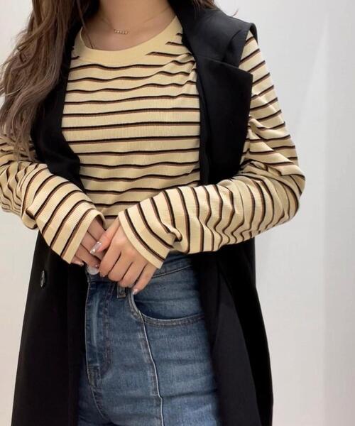 INGNI（イング）の「マルチボーダーコンパクトTシャツ（Tシャツ/カットソー・レディース・ブラック/ブルー/アイボリー・M）」の8枚目の写真