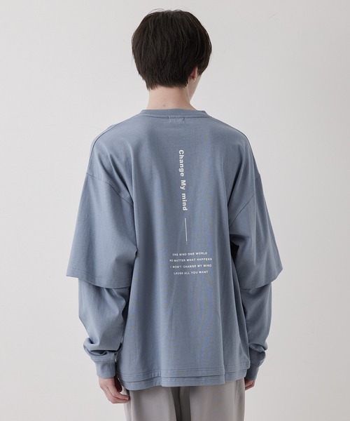 JUNRED(ジュンレッド)の「ビッグシルエットフェイクレイヤードロンT(Tシャツ/カットソー・メンズ・チャコールグレー/ベージュ/ブルー・S/M/L)」の1枚目の写真