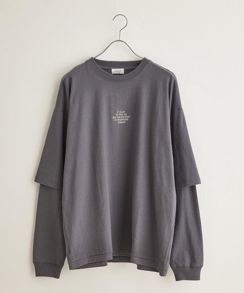 JUNRED(ジュンレッド)の「ビッグシルエットフェイクレイヤードロンT(Tシャツ/カットソー・メンズ・チャコールグレー/ベージュ/ブルー・S/M/L)」の6枚目の写真