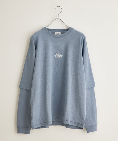 JUNRED(ジュンレッド)の「ビッグシルエットフェイクレイヤードロンT(Tシャツ/カットソー・メンズ・チャコールグレー/ベージュ/ブルー・S/M/L)」の4枚目の写真