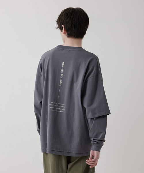 JUNRED(ジュンレッド)の「ビッグシルエットフェイクレイヤードロンT(Tシャツ/カットソー・メンズ・チャコールグレー/ベージュ/ブルー・S/M/L)」の22枚目の写真