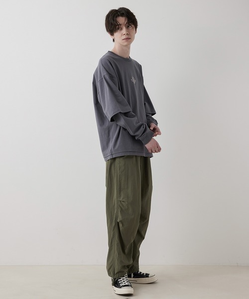 JUNRED(ジュンレッド)の「ビッグシルエットフェイクレイヤードロンT(Tシャツ/カットソー・メンズ・チャコールグレー/ベージュ/ブルー・S/M/L)」の18枚目の写真
