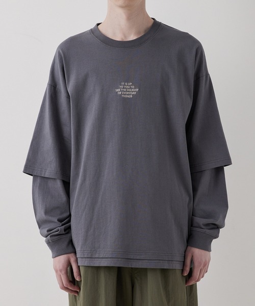 JUNRED(ジュンレッド)の「ビッグシルエットフェイクレイヤードロンT(Tシャツ/カットソー・メンズ・チャコールグレー/ベージュ/ブルー・S/M/L)」の15枚目の写真
