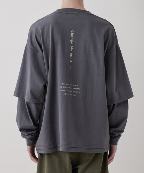 JUNRED(ジュンレッド)の「ビッグシルエットフェイクレイヤードロンT(Tシャツ/カットソー・メンズ・チャコールグレー/ベージュ/ブルー・S/M/L)」の13枚目の写真