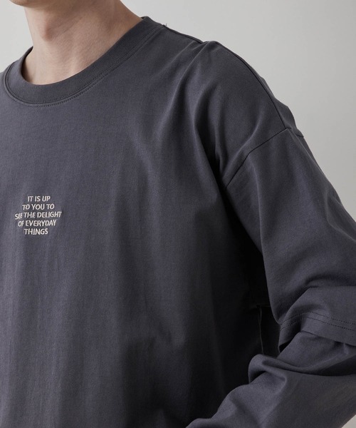JUNRED(ジュンレッド)の「ビッグシルエットフェイクレイヤードロンT(Tシャツ/カットソー・メンズ・チャコールグレー/ベージュ/ブルー・S/M/L)」の10枚目の写真